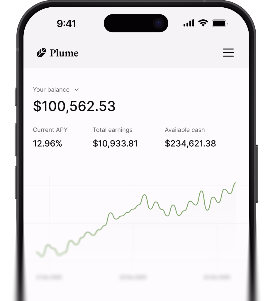 Plume Vaults dashboard showing balances, yield, and vault positions